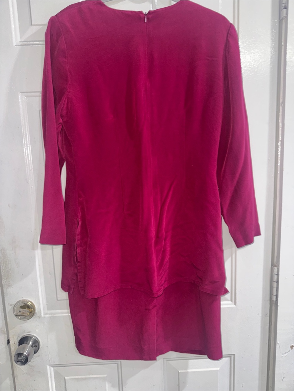Adrianna Papell Deep Fuchsia Midi Dress with Frog-Button Front 100% silk - Picture 5 of 8